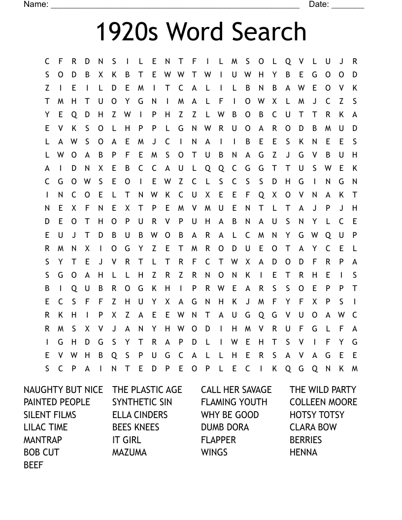1920s Word Search