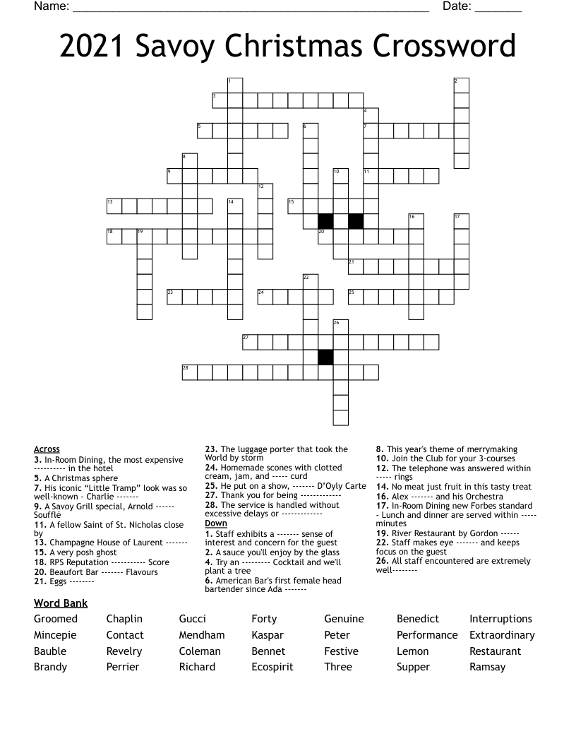 2021 Savoy Christmas Crossword WordMint