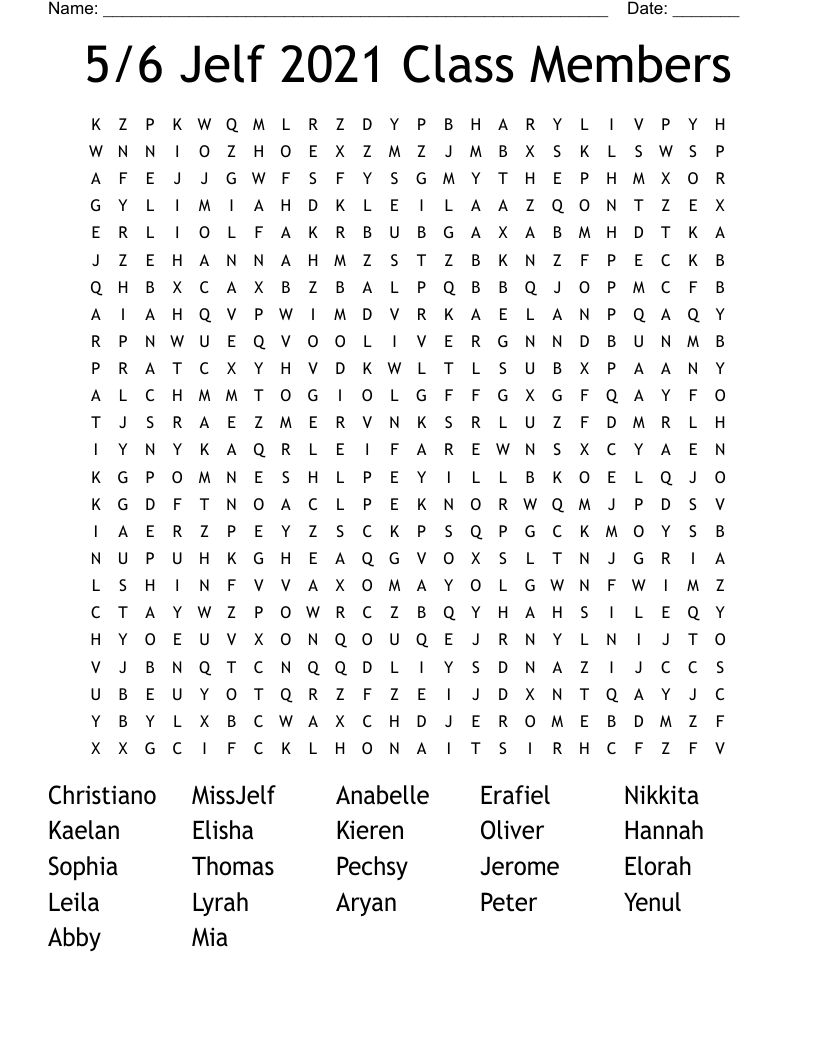 5/6 Jelf 2021 Class Members Word Search