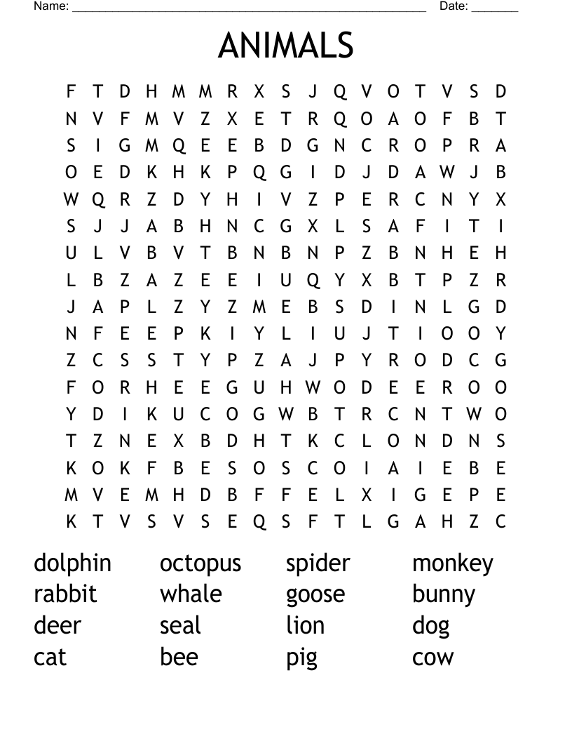 ANIMALS Word Search