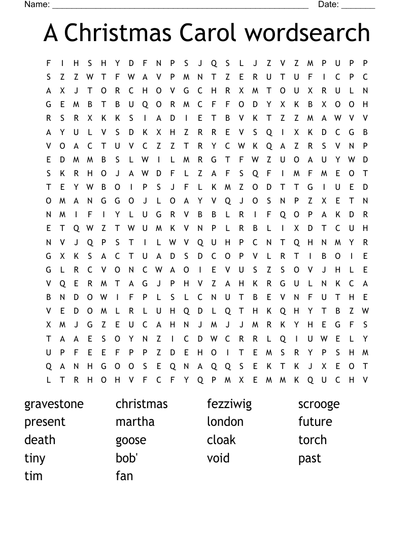 A Christmas Carol wordsearch