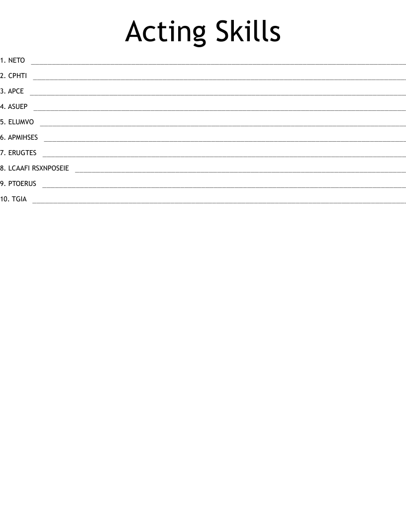 Acting Skills Word Scramble
