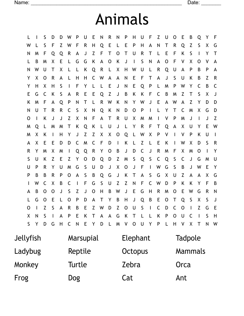 Animals  Word Search