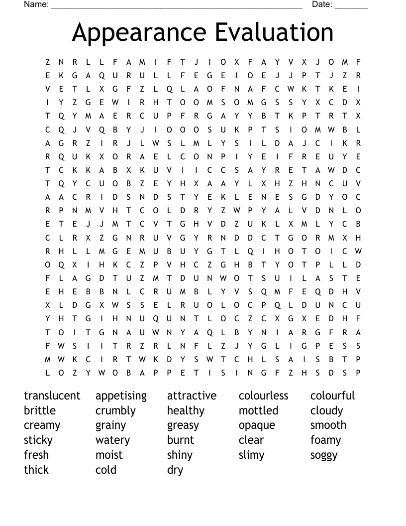 Appearance Evaluation Word Search WordMint