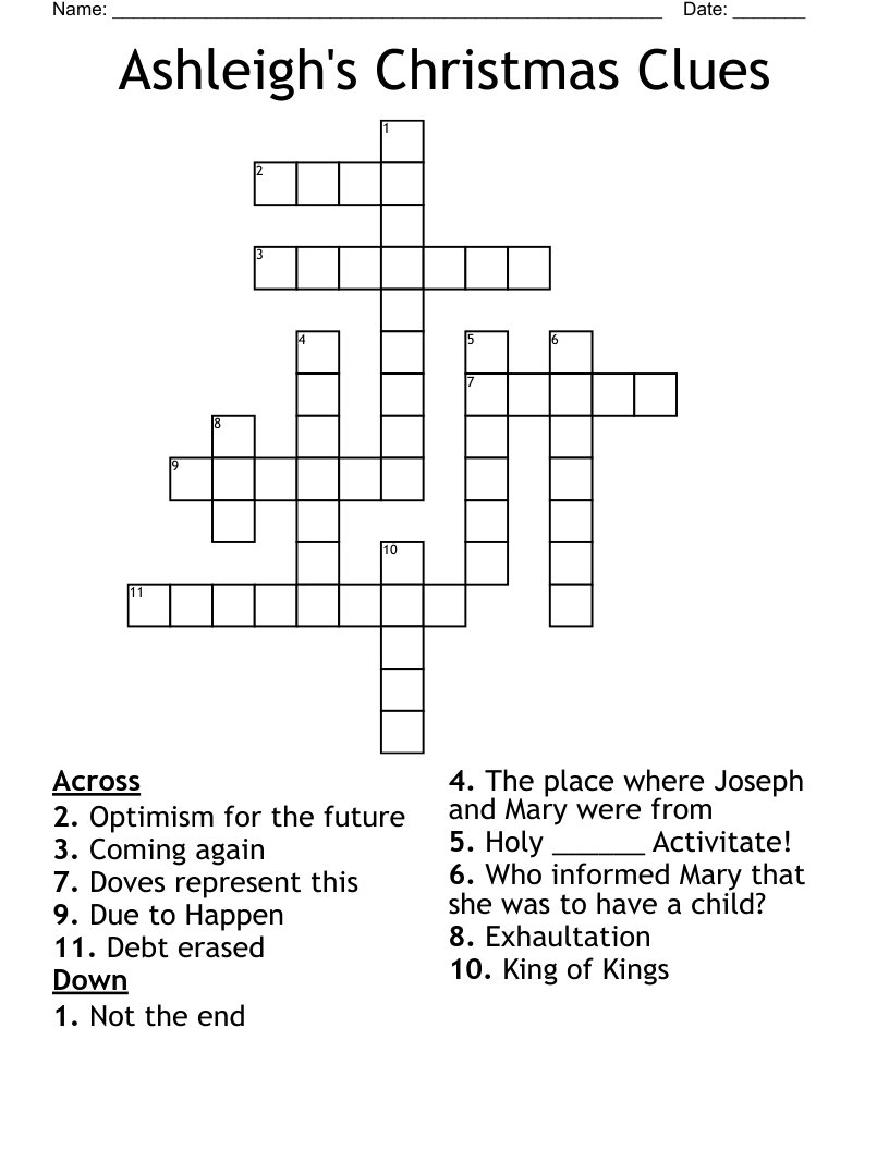 Ashleigh's Christmas Clues Crossword WordMint