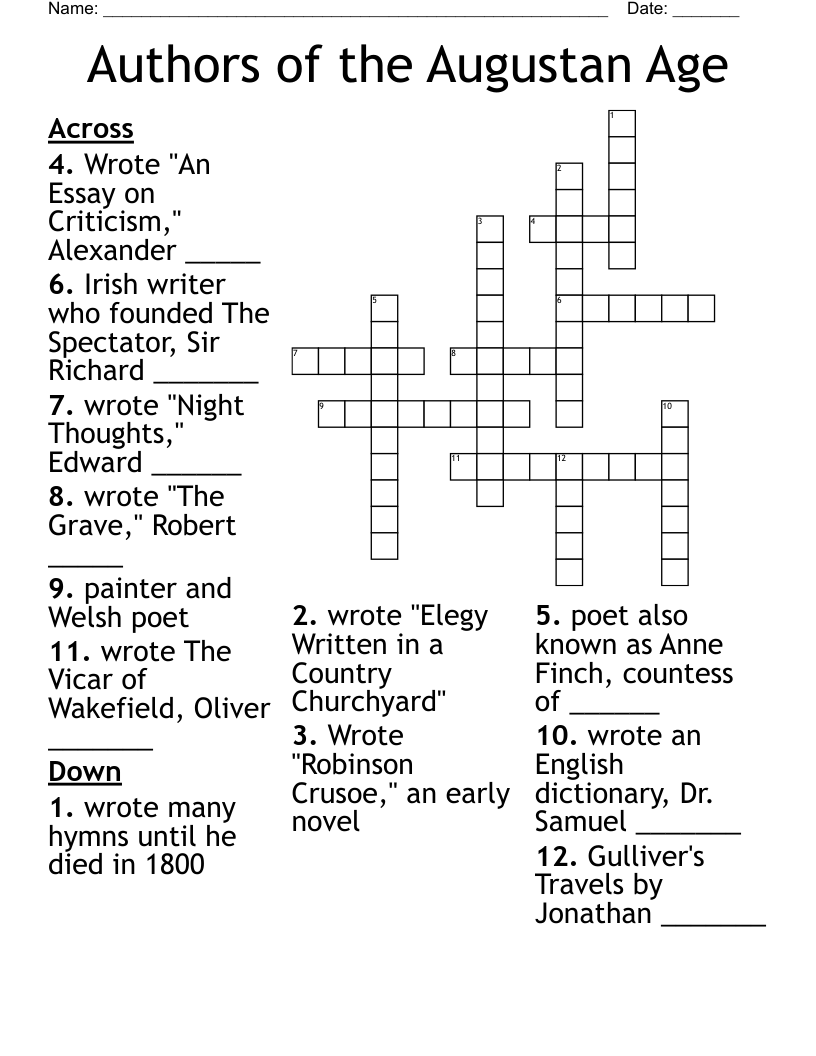 Authors Of The Augustan Age Crossword WordMint