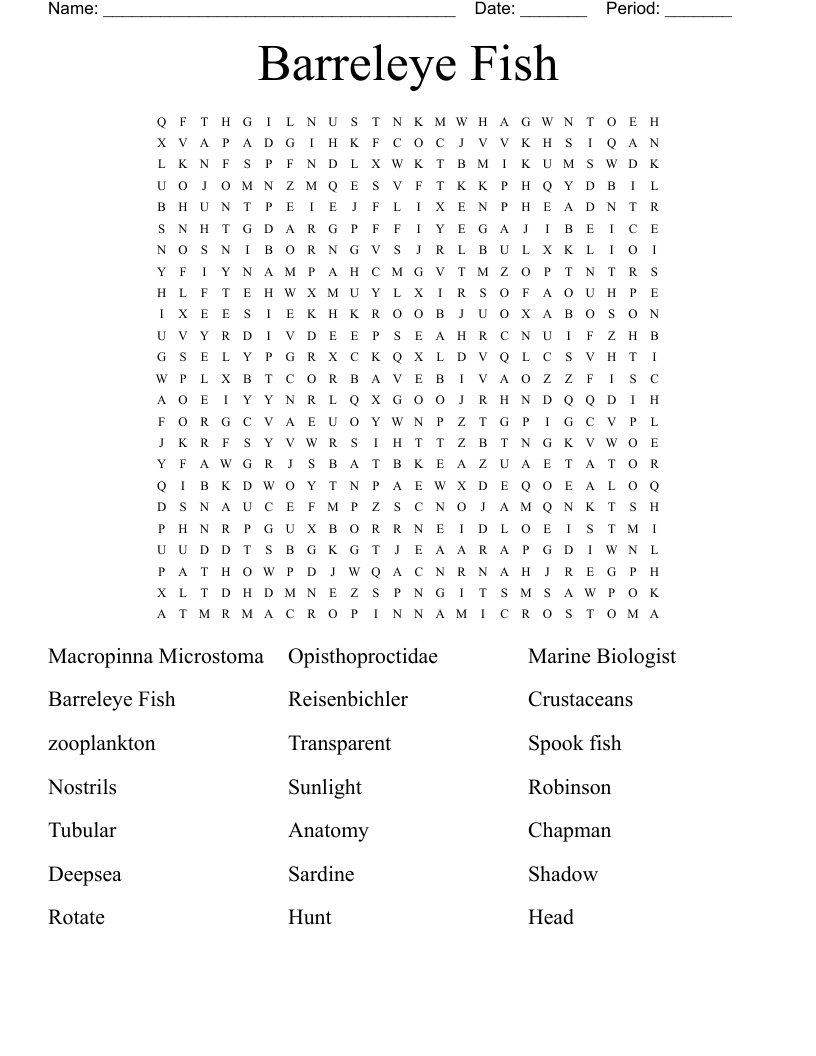 Barreleye Fish  Word Search