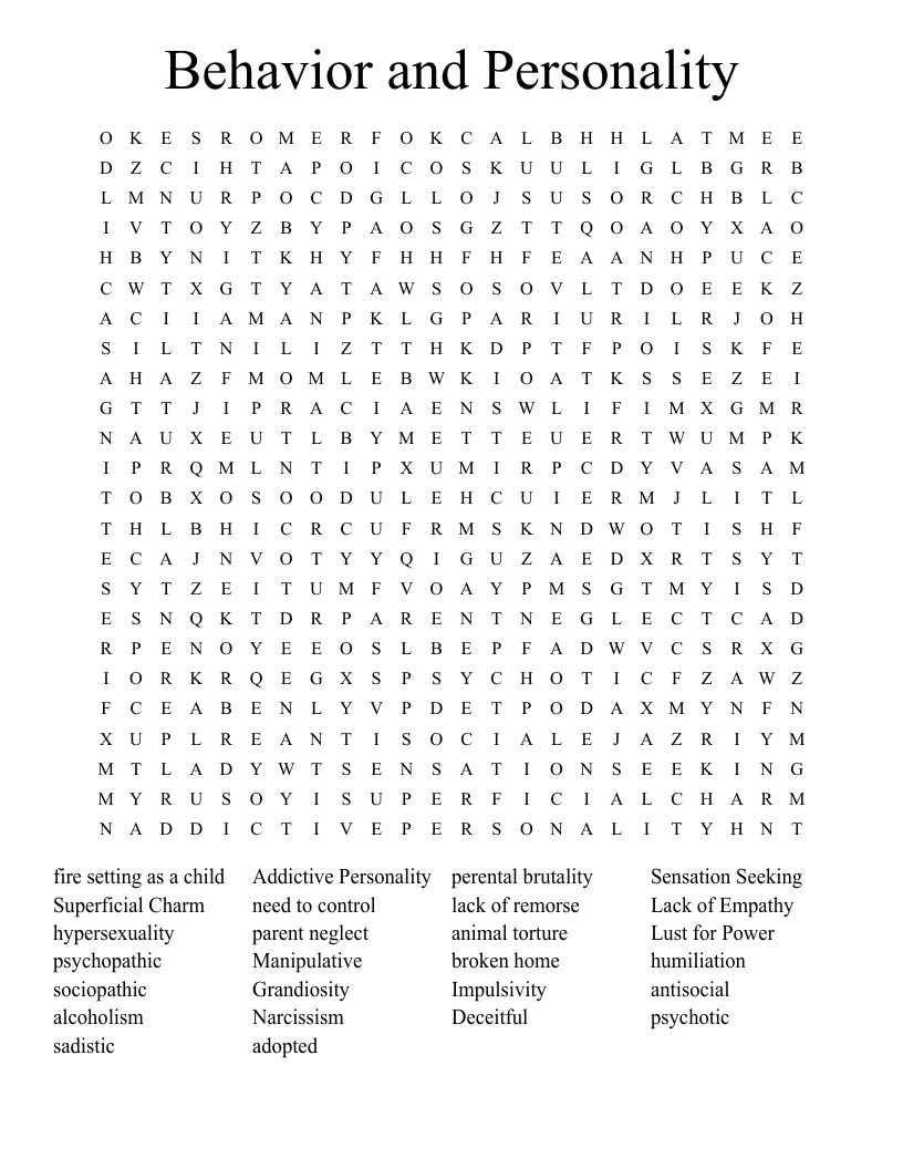 Behavior and Personality Word Search - WordMint