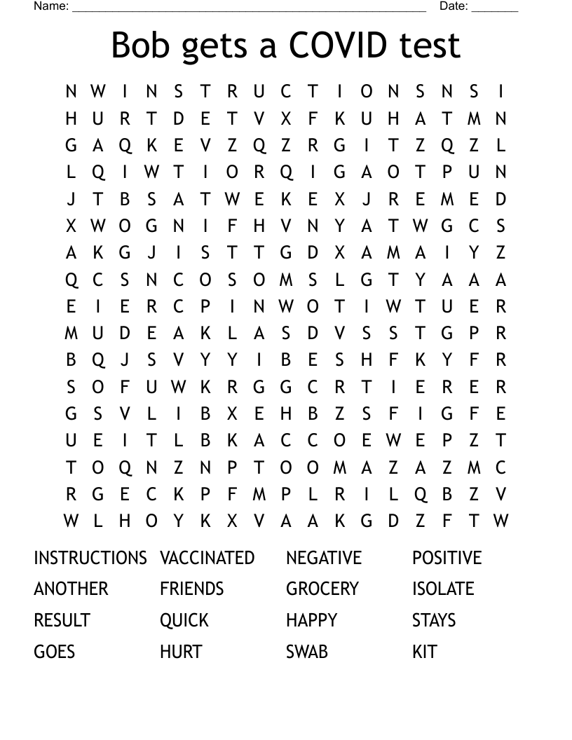 Bob gets a COVID test Word Search
