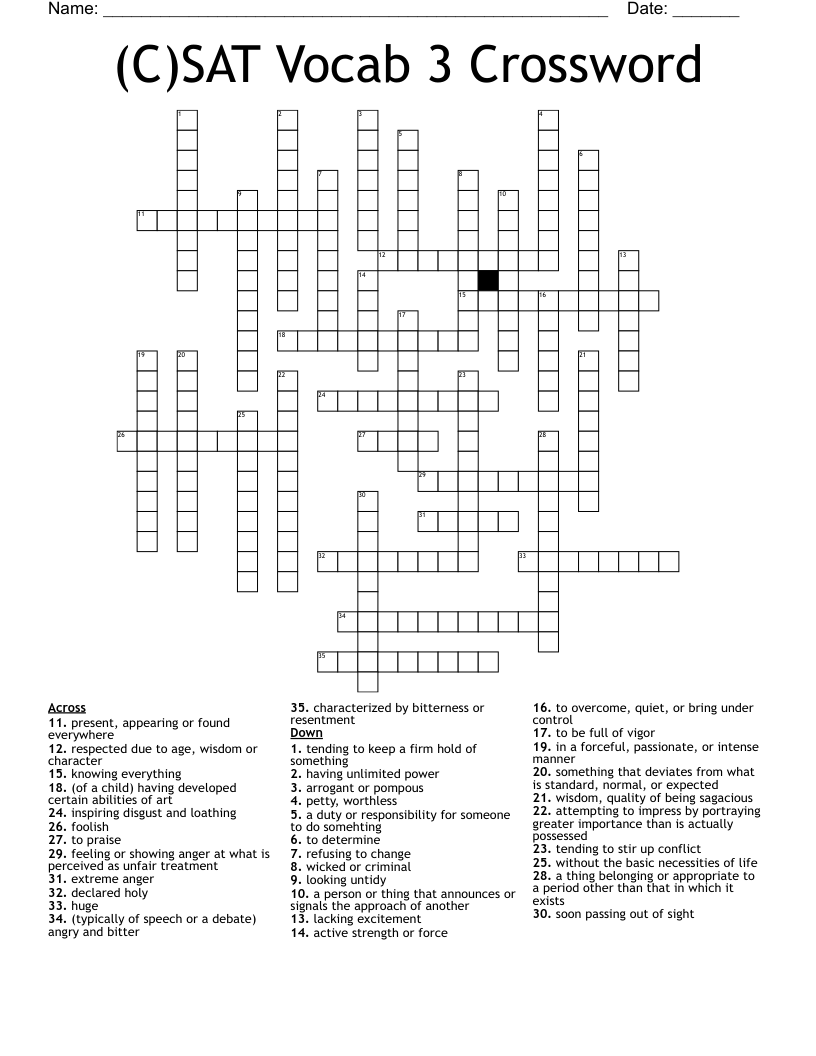 (C)SAT Vocab 3 Crossword