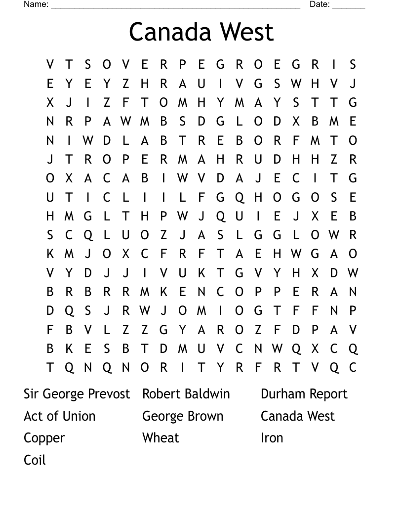 Canada West Word Search