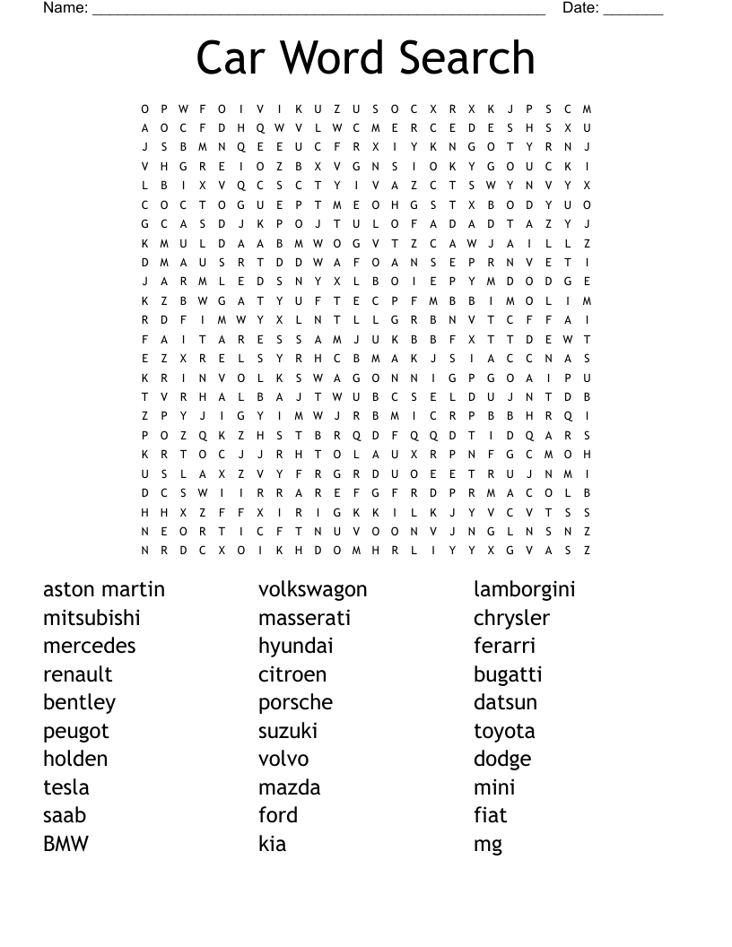 Types Of Cars Word Search Word Search Printables Read Vrogue co