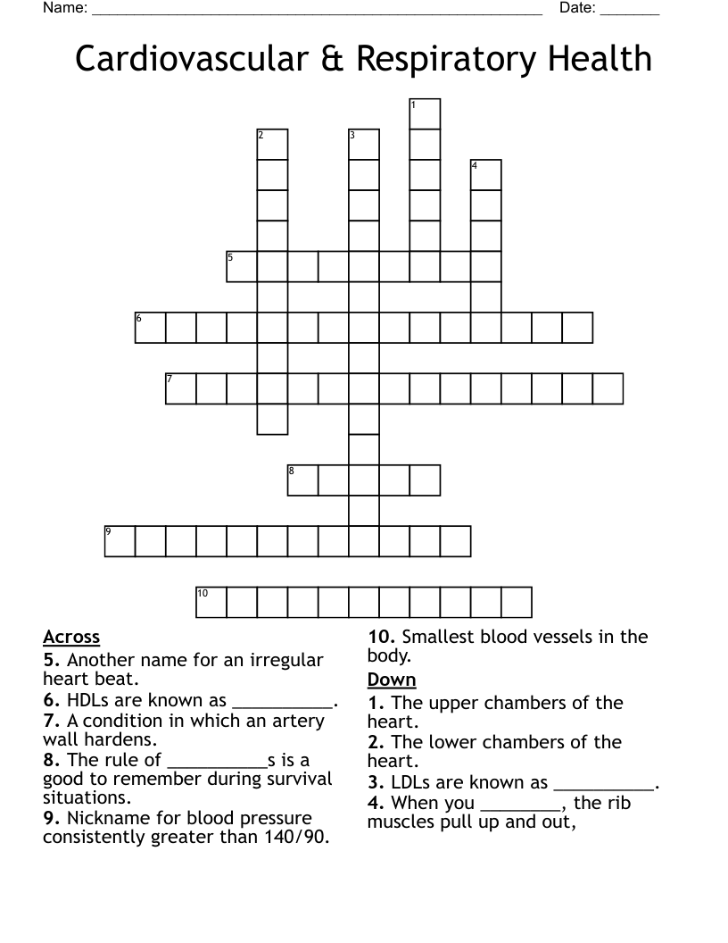 Cardiovascular & Respiratory Health Crossword