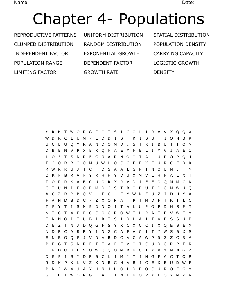 Chapter 4- Populations Word Search