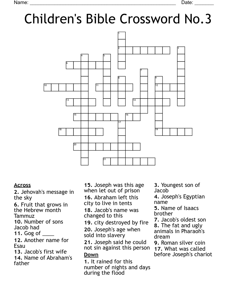 Children's Bible Crossword No.3 WordMint Children's Bible Crossword No.3 WordMint