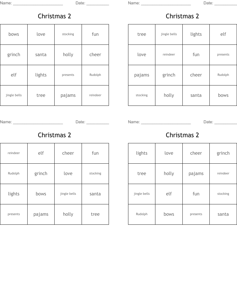 Christmas 2 Bingo Cards