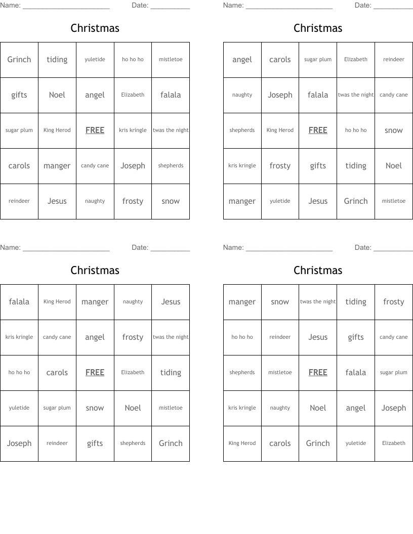 Christmas Bingo Cards