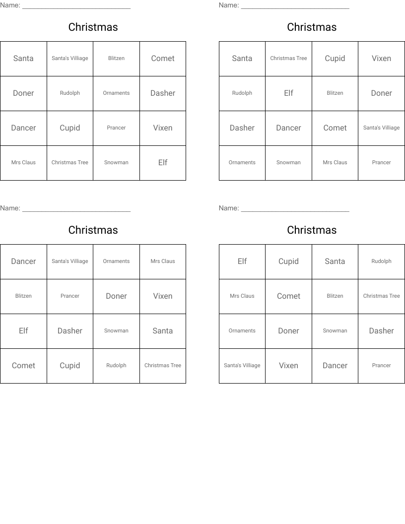 Christmas Bingo Cards