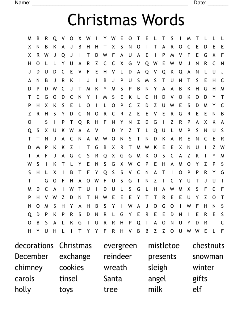 Christmas Words Word Search