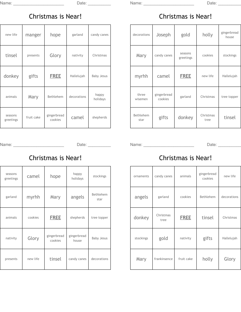 Christmas is Near! Bingo Cards
