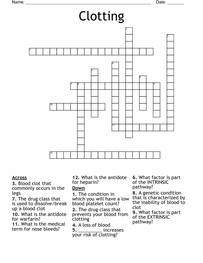 Clotting Crossword