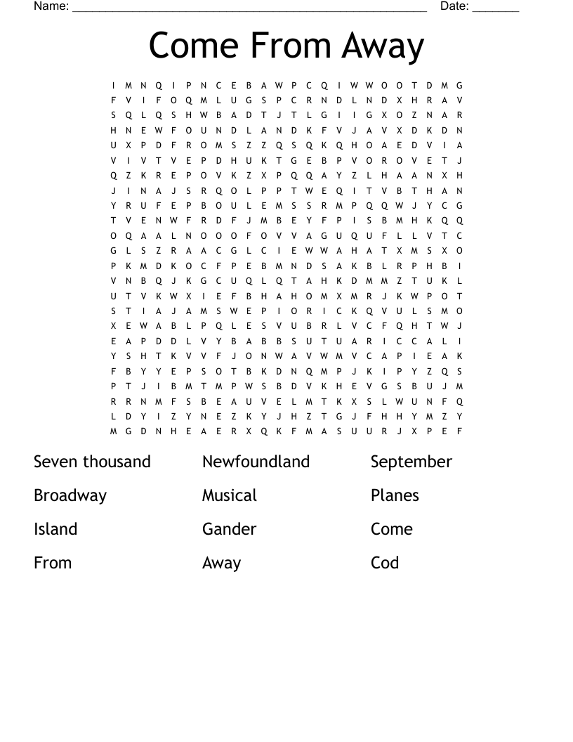 Come From Away Word Search WordMint