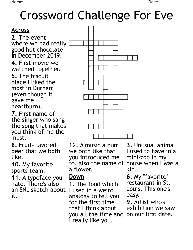 Crossword Challenge For Eve