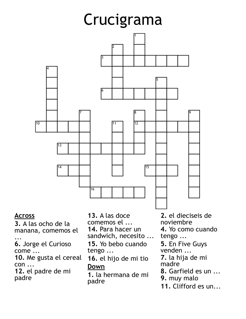 Crucigrama Activity For Fono vrogue.co