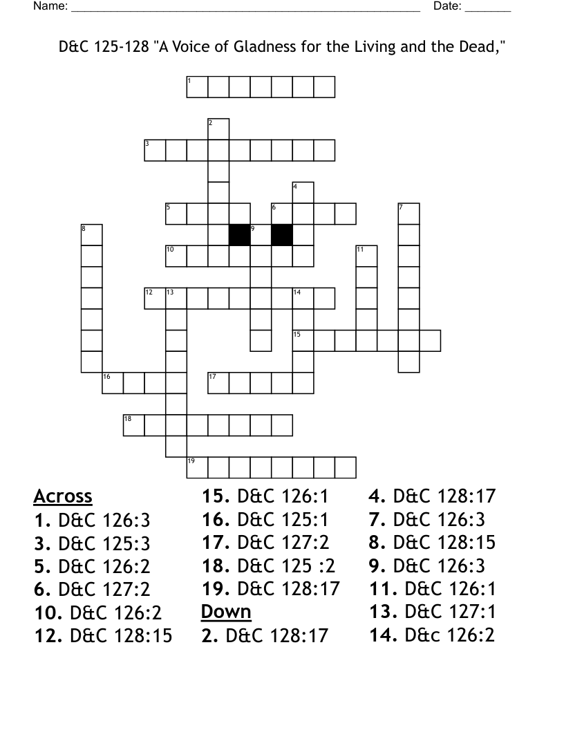 D&C 125-128 "A Voice of Gladness for the Living and the Dead," Crossword