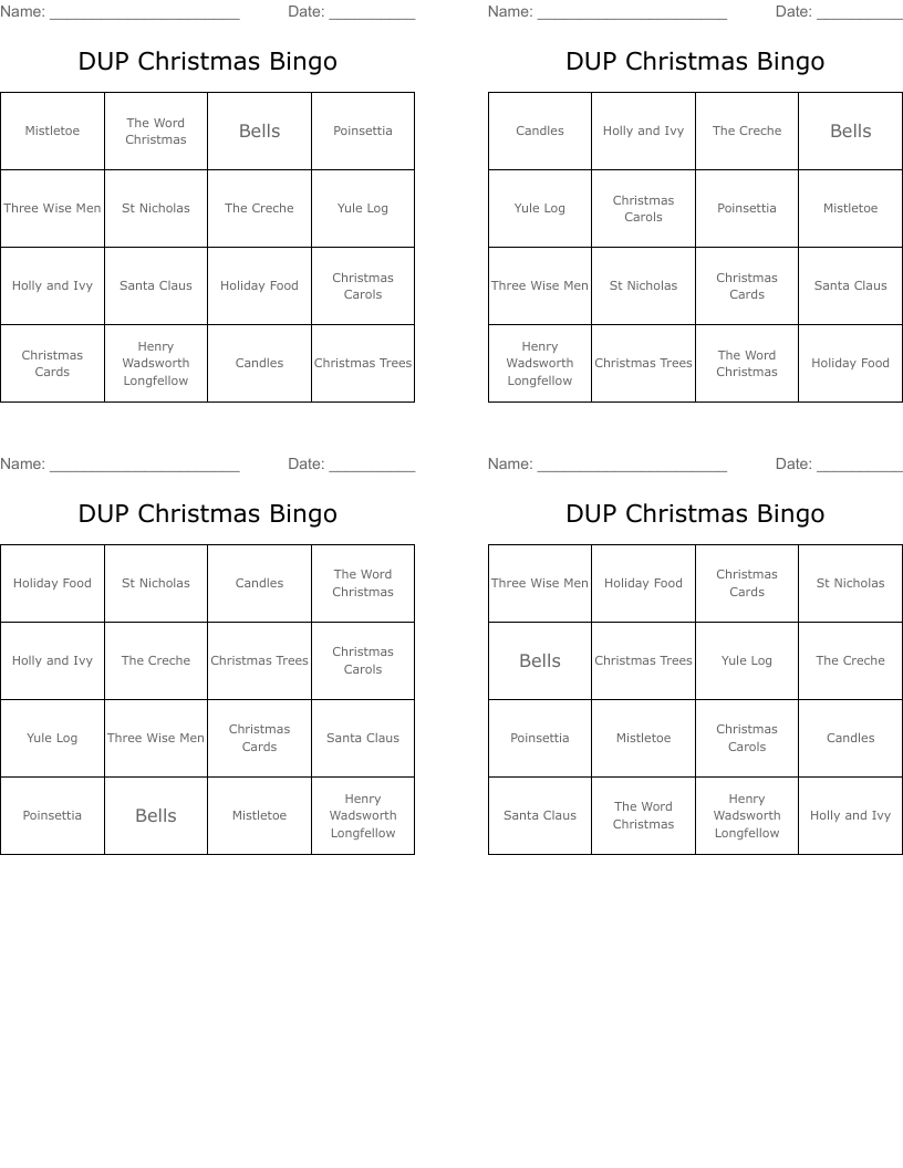 DUP Christmas Bingo