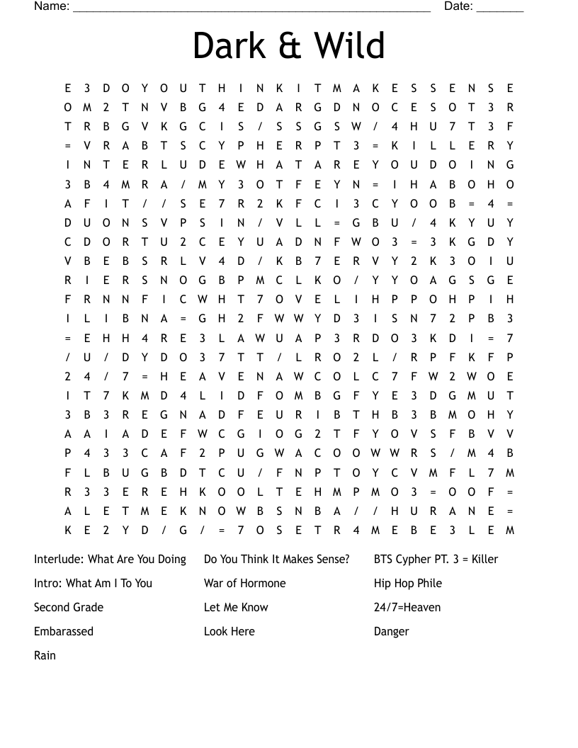 Dark & Wild Word Search