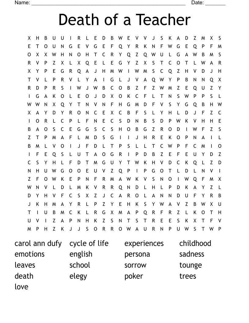 Death of a Teacher Word Search