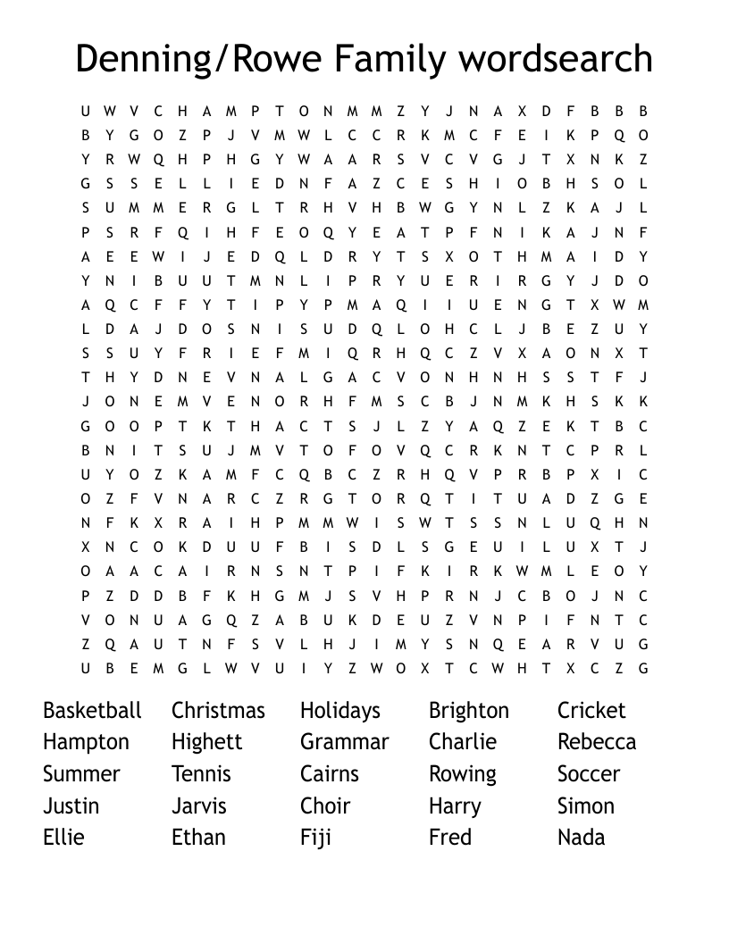 Denning/Rowe Family wordsearch