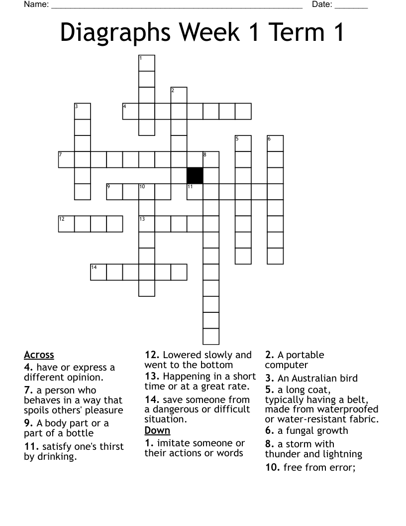 Diagraphs Week 1 Term 1 Crossword