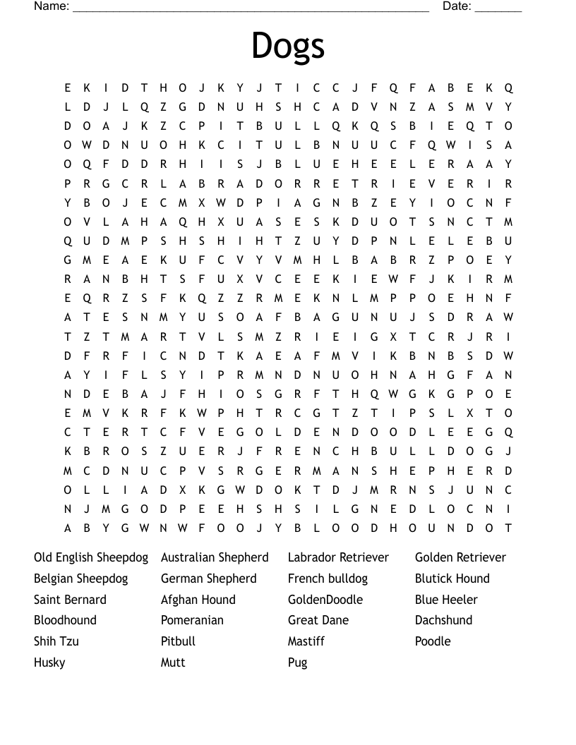 Dogs Word Search WordMint