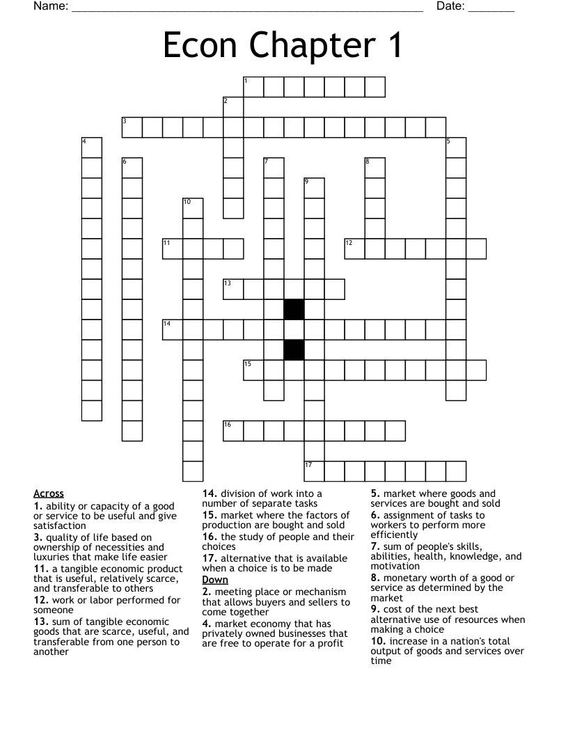 Econ Chapter 1 Crossword