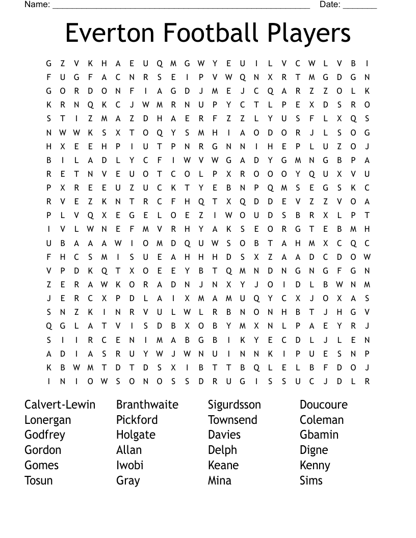 Everton Football Players Word Search