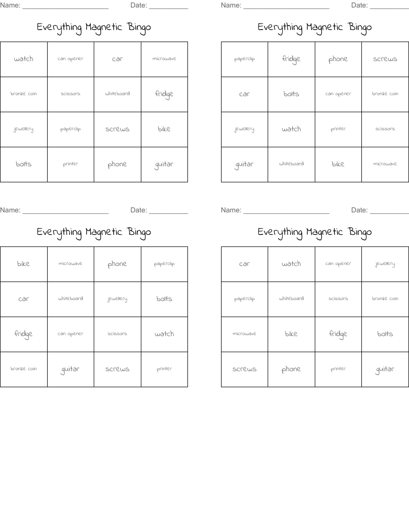 Everything Magnetic Bingo