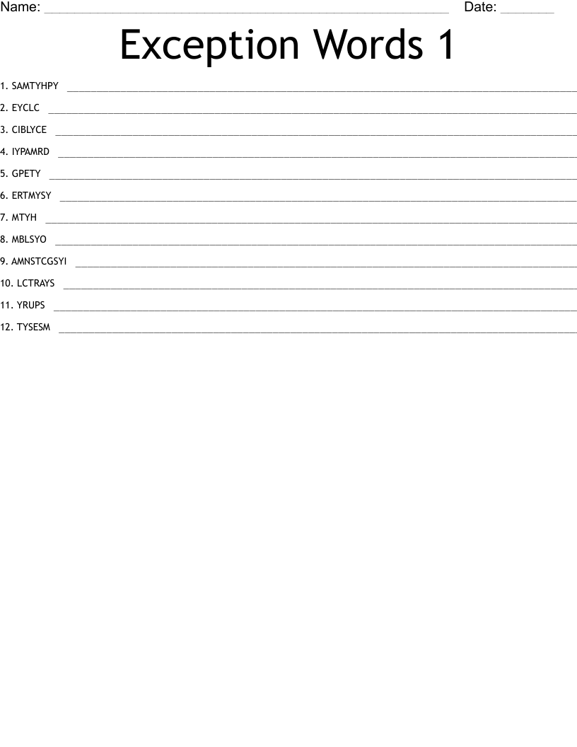 Exception Words 1 Word Scramble