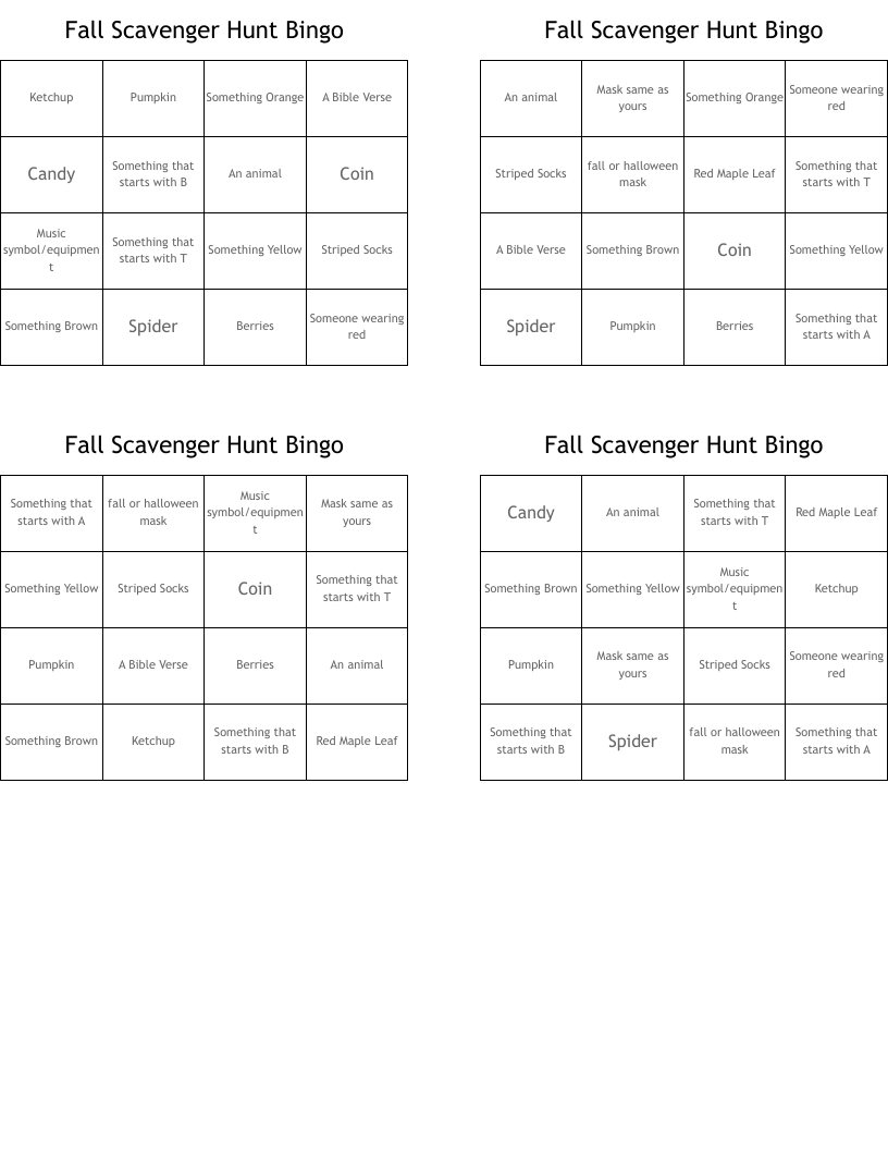 Fall Scavenger Hunt Bingo