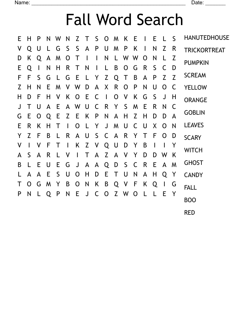 Fall Word Search