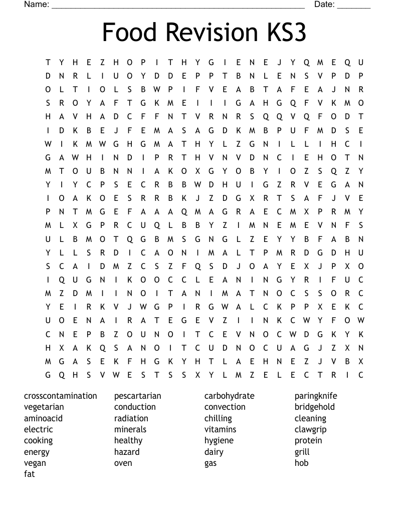 Food Revision KS3 Word Search