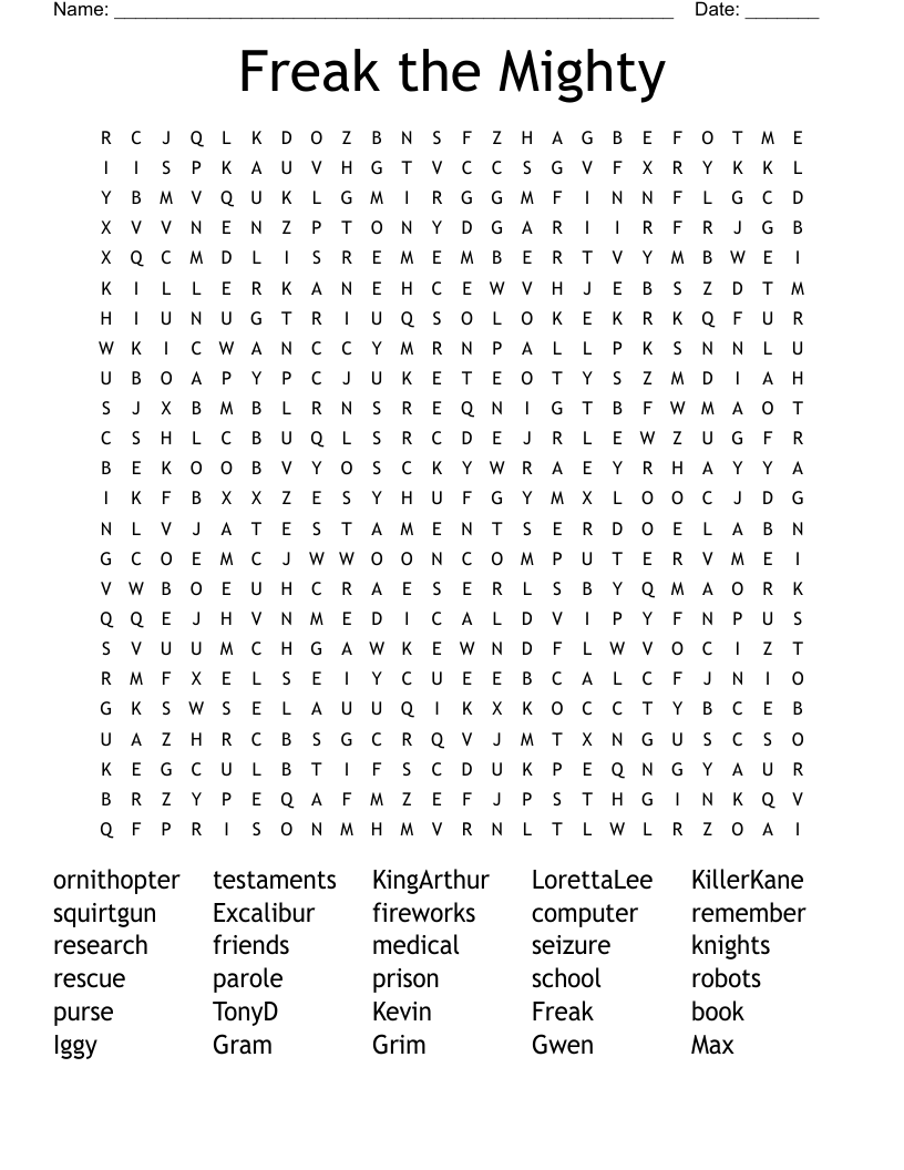Freak the Mighty Word Search