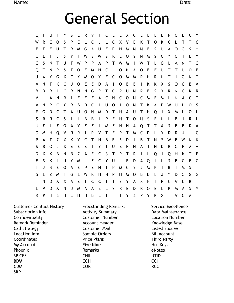 General Section Word Search