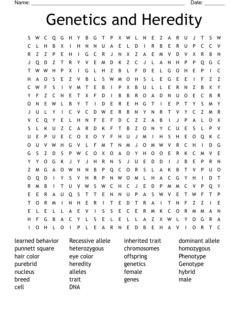 Genetics and Heredity Word Search - WordMint