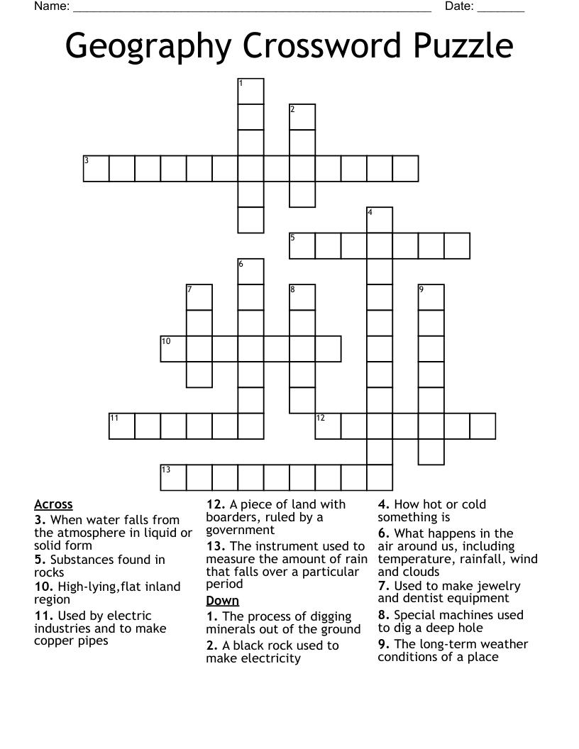 Geography Crossword Puzzle WordMint