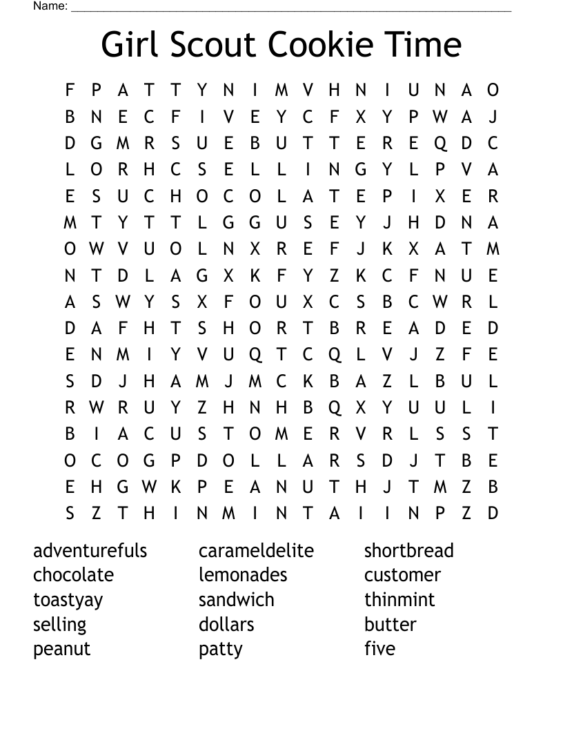 Girl Scout Cookie Time Word Search
