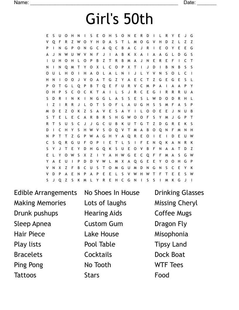 Girl's 50th Word Search