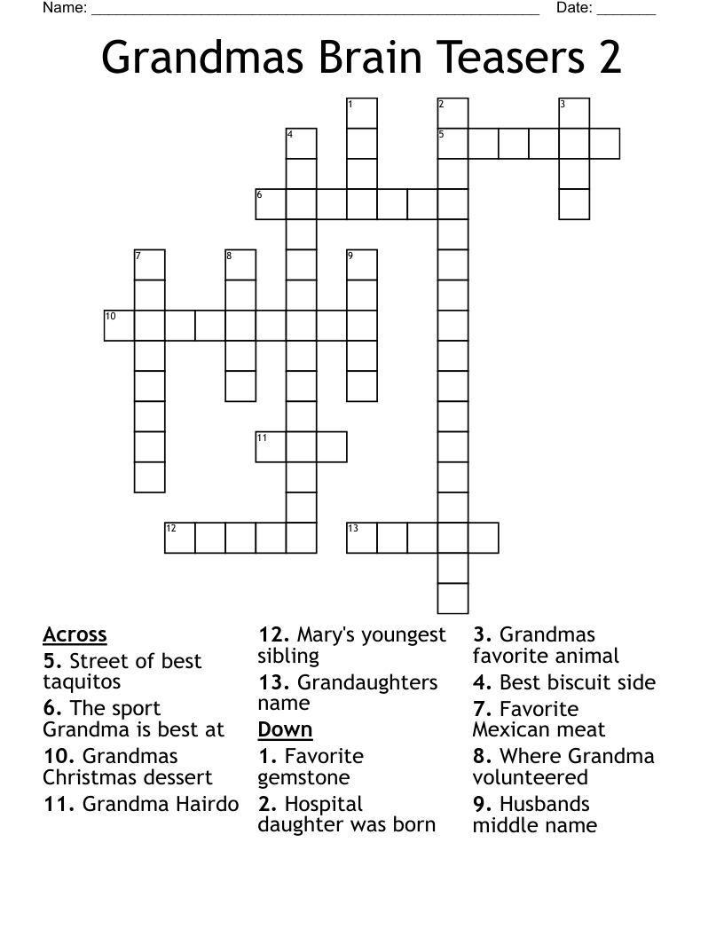 Grandmas Brain Teasers 2 Crossword WordMint