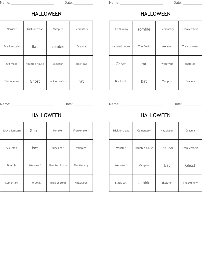 HALLOWEEN Bingo Cards